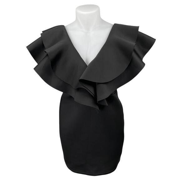 Daylight Black Tiered Ruffle Short Sleeve Deep V-Neck Mini Sheath Dress Size 2X - Picture 2 of 6